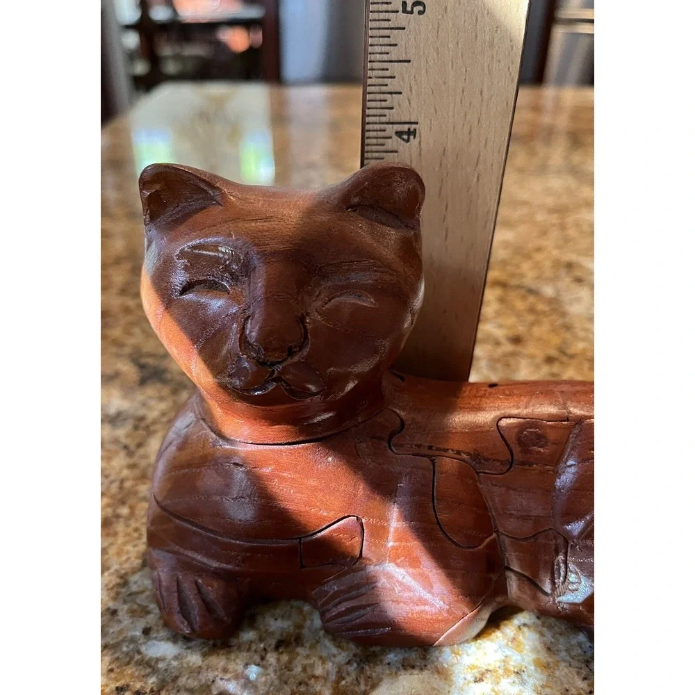 Vintage Wooden Cat Puzzle 3D Figure Numerous Pieces Great Details 7